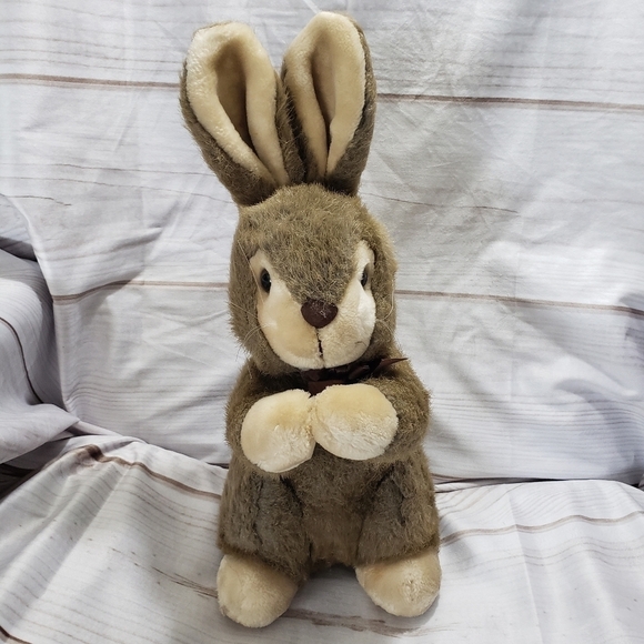 Vintage Bunny Rabbit Plush America Wego Brown Tan Korea Praying 12 Inch 1982 - Picture 1 of 11